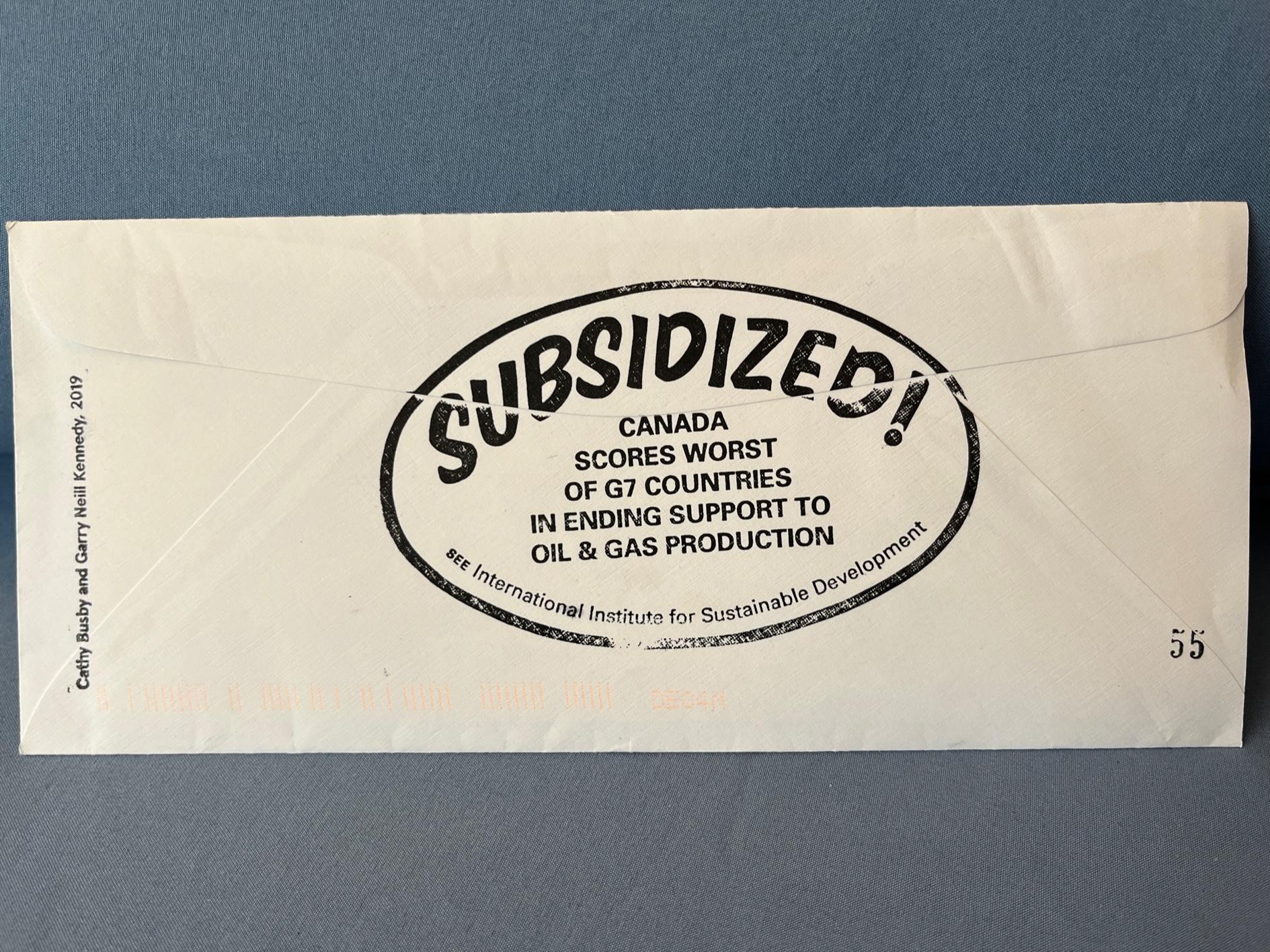 SUBSIDIZED! rubber stamp, collaboration with Garry Neill Kennedy, Art Metropole, 2019