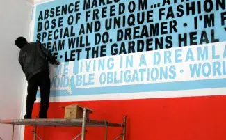 Whatever I Like, installing stenciled wall painting, Pickled Art Centre, Beijing, 2007