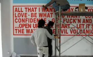 Whatever I Like, installing stenciled wall painting, Pickled Art Centre, Beijing, 2007