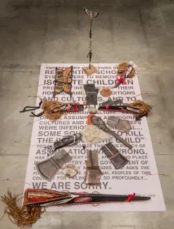 WE ARE SORRY panel in Lalakenis/All Directions: A Journey of Truth and Unity, Belkin Art Gallery, University of British Columbia, 2016