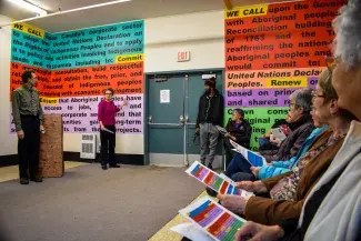 We Call, permanent installation, Gitksan Wet’suwet’en Education Society (GWES), Hazelton, BC, 2017