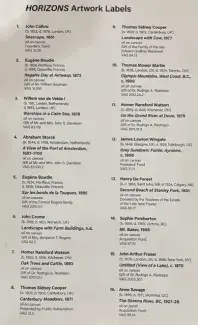 Horizons artwork labels list and medium details. 