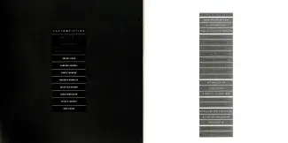 A black page of the left holds a column of white text separated with white horizontal lines, it reads: FACT OR FICTION: Robert Bean, Barbara Badessi, Bruce Johnson, Maureen Donnelly, Susan McEachern, David Middleton, Charlie Murphy, Geri Nolan. A white page on the right repeats this format with grey blocks, adding: Some points of view in contemporary Nova Scotian photography. Art Gallery of Nova Scotia, 3 March - 3 June, 1990. Cathy Busby, Guest Curator. 